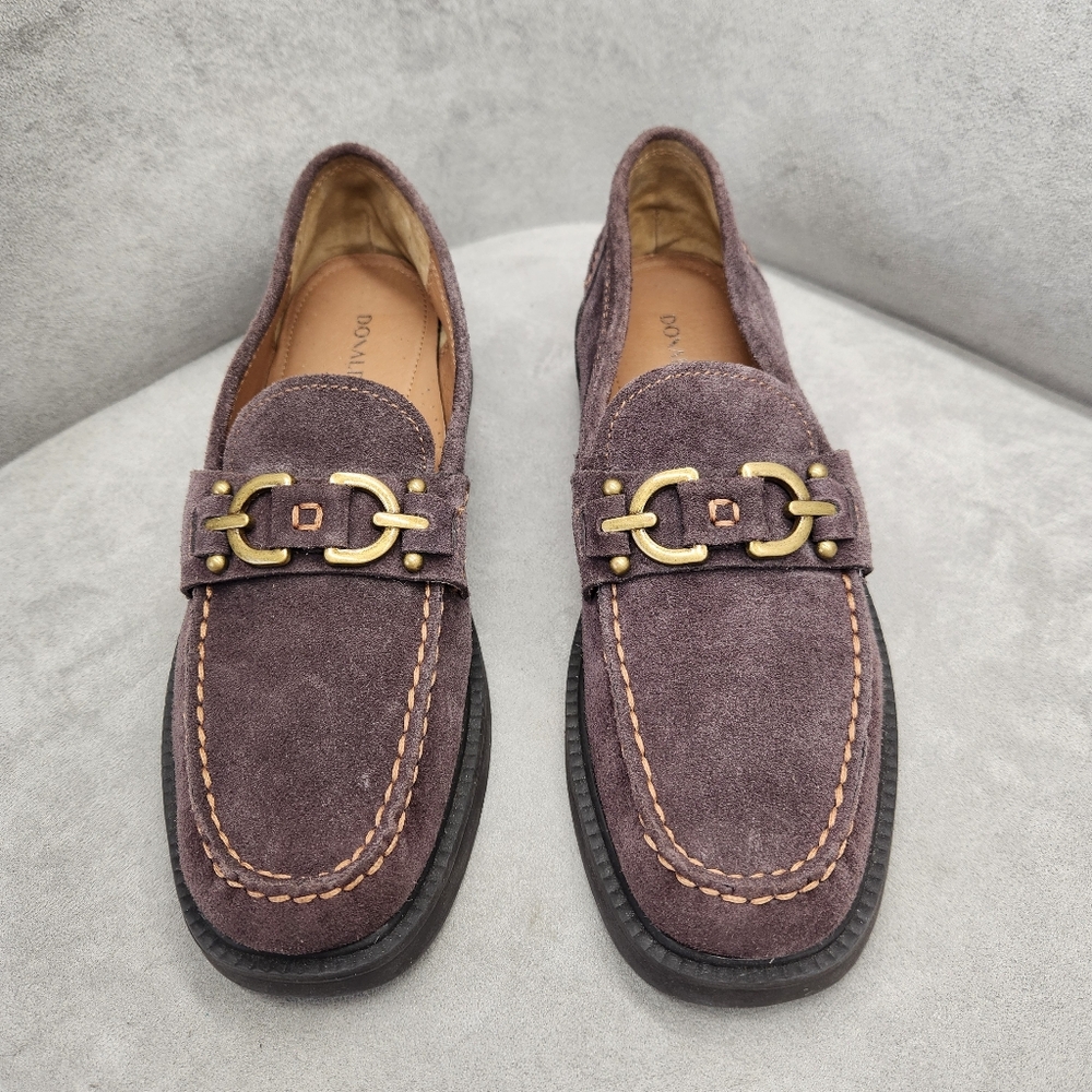 Donald Pliner Loafers 8 Dark Brown Suede Galilee Horsebit Chunky Apron Toe Comfy